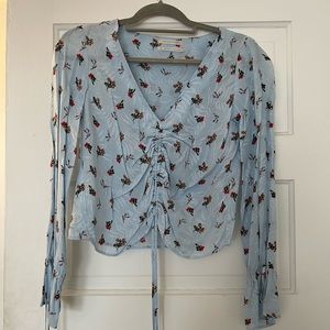 Urban Outfitters floral baby blue statement blouse
